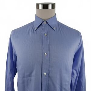Ballantyne Mens Cotton Long Sleeve Button Down Light Blue Finely Dotted Shirt 16